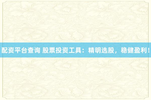 配资平台查询 股票投资工具：精明选股，稳健盈利！