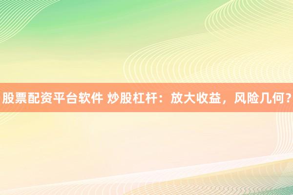 股票配资平台软件 炒股杠杆：放大收益，风险几何？