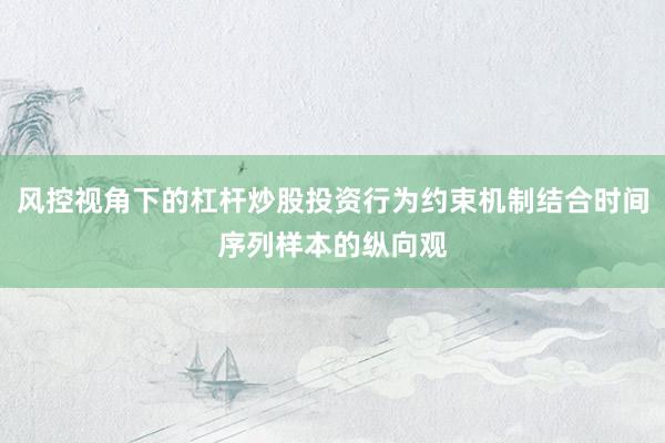 风控视角下的杠杆炒股投资行为约束机制结合时间序列样本的纵向观